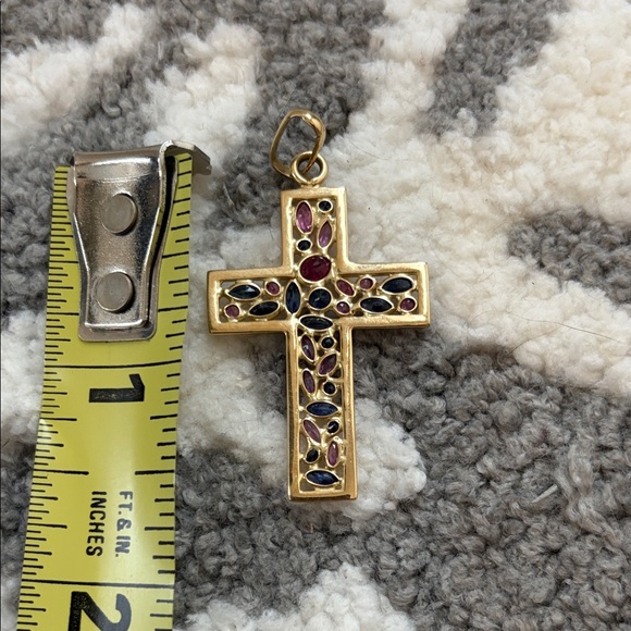 Vintage 14k Gold and Gemstone Cross Pendant - Picture 6 of 6